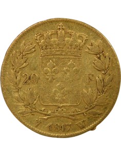 Louis XVIII Tête nue 20 francs Or 1817 W Lille 2