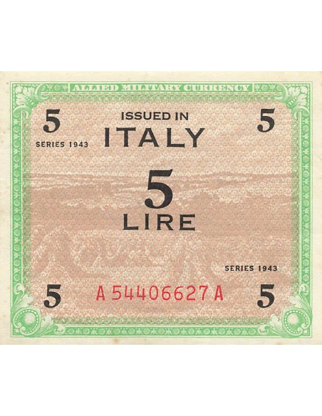 Italie 5 Lire - Impression américaine - 1943 - P.M12a 5 lire 1943