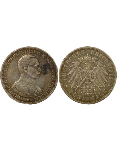 Etats Allemands (Prusse) Guillaume II de Prusse Guillaume II - 5 Mark Argent - 1914 A Berlin 5 mark Argent 1914 A Berlin