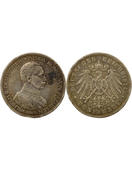 Etats Allemands (Prusse) Guillaume II de Prusse Guillaume II - 5 Mark Argent - 1914 A Berlin 5 mark Argent 1914 A Berlin