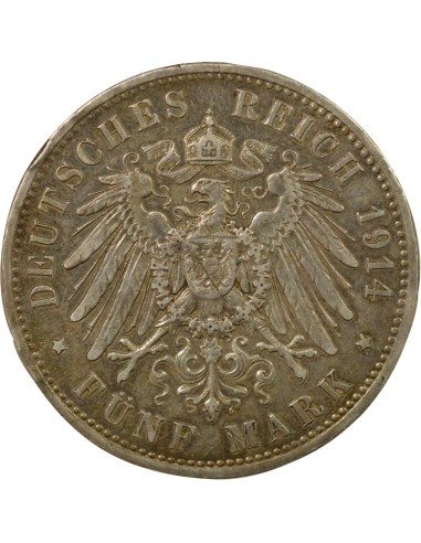 Etats Allemands (Prusse) Guillaume II de Prusse Guillaume II - 5 Mark Argent - 1914 A Berlin 5 mark Argent 1914 A Berlin