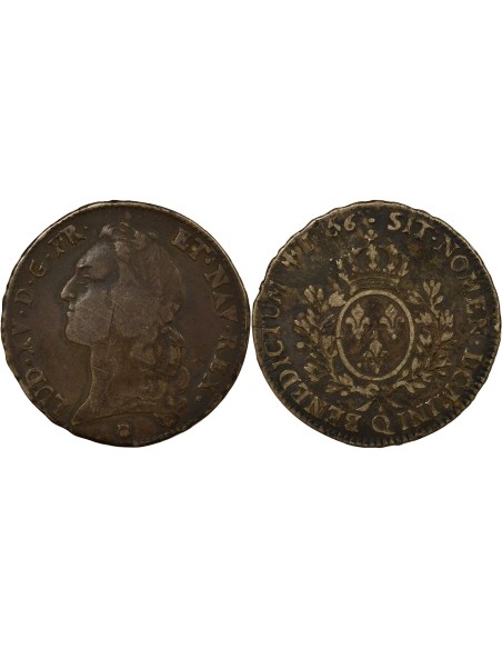 Louis XV au Bandeau 1 écu Argent 1756 Q Perpignan