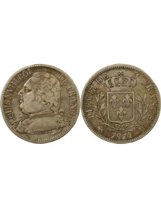 Louis XVIII au Buste Habillé 5 francs Argent 1814 B Rouen