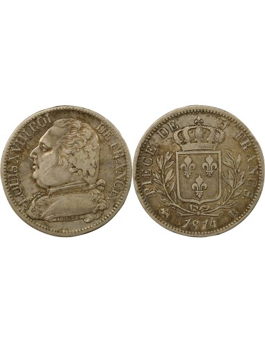 Louis XVIII au Buste Habillé 5 francs Argent 1814 B Rouen