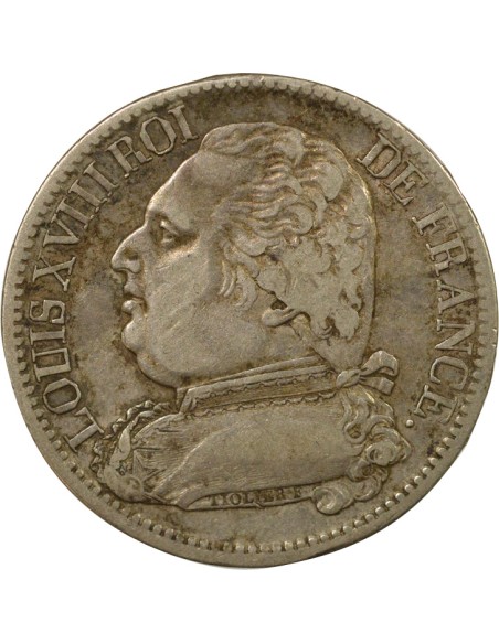 Louis XVIII au Buste Habillé 5 francs Argent 1814 B Rouen