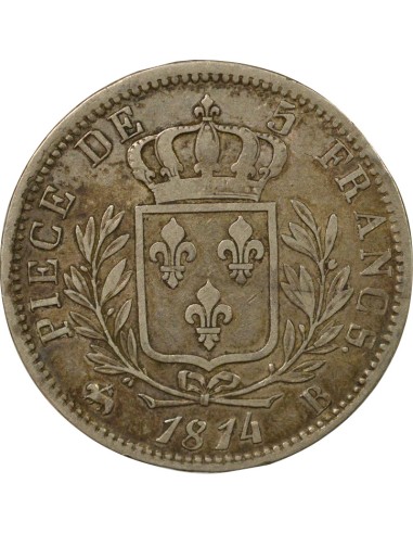Louis XVIII au Buste Habillé 5 francs Argent 1814 B Rouen