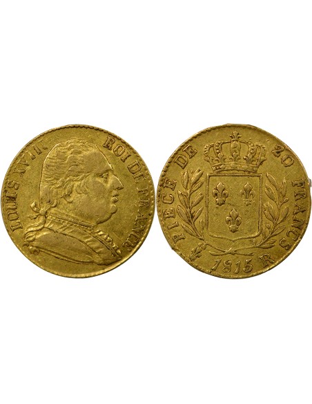Louis XVIII au Buste Habillé 20 francs Or 1815 Londres