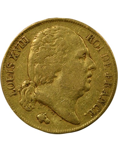 Louis XVIII Tête nue 20 francs Or 1817 Q Perpignan