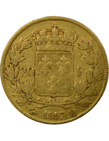 Louis XVIII Tête nue 20 francs Or 1817 Q Perpignan