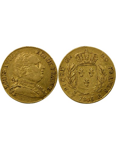 Louis XVIII au Buste Habillé 20 francs Or 1815 Londres