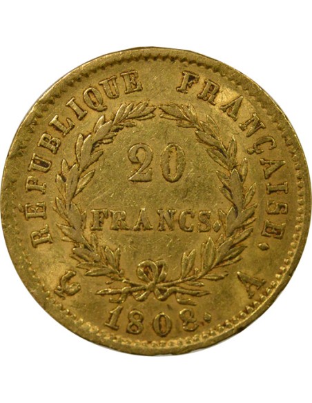 Roi d'Italie République 20 francs Or 1808 A - Paris