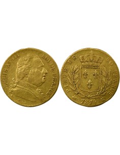 Louis XVIII au Buste Habillé 20 francs Or 1814 K Bordeaux