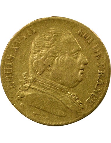 Louis XVIII au Buste Habillé 20 francs Or 1814 K Bordeaux