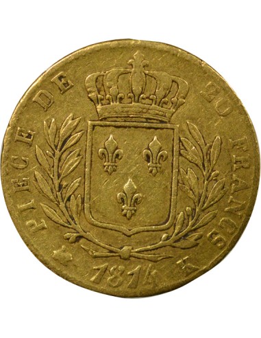Louis XVIII au Buste Habillé 20 francs Or 1814 K Bordeaux