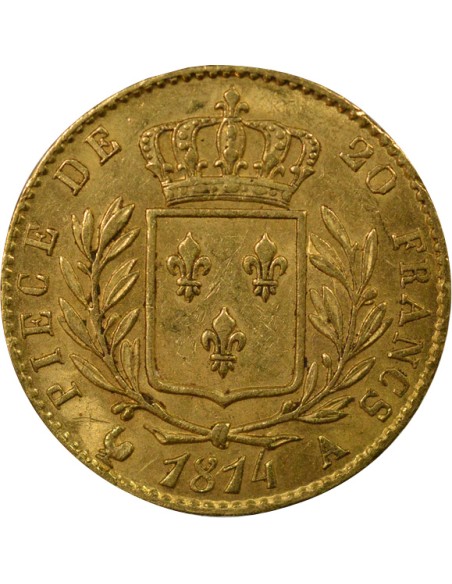 Louis XVIII Au Buste Habillé 20 francs Or 1814 A - Paris