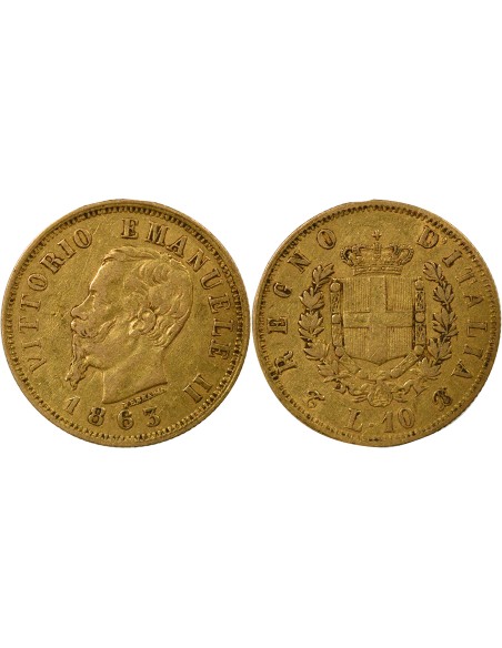 Italie Victor Emmanuel II Victor Emmanuel II - 10 Lire Or - 1863 T Turin 10 lire Or 1863 T Turin