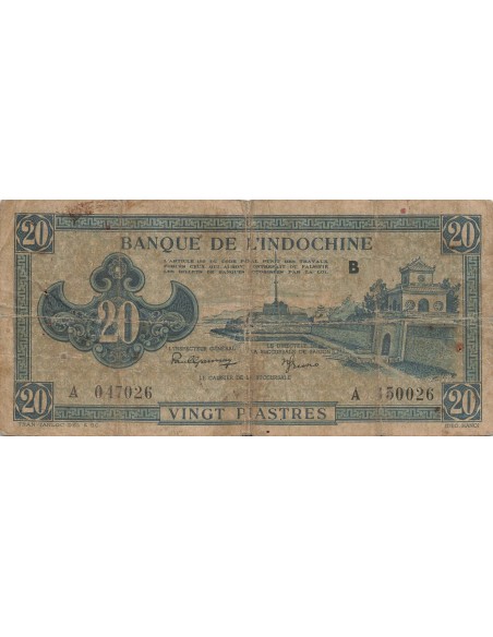 Indo-Chine Fr. 20 Piastres - ND (1942-45) - P.65 20 piastres 1942