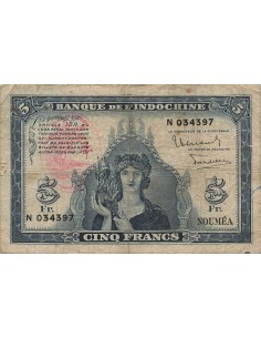 Nouvelles Hébrides 5 Francs - ND (1945) - P.5 5 francs 1945