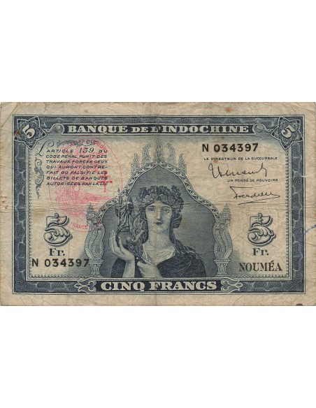 Nouvelles Hébrides 5 Francs - ND (1945) - P.5 5 francs 1945