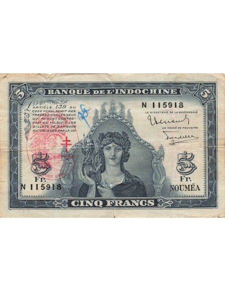 Nouvelles Hébrides 5 Francs - ND (1945) - P.5 5 francs 1945