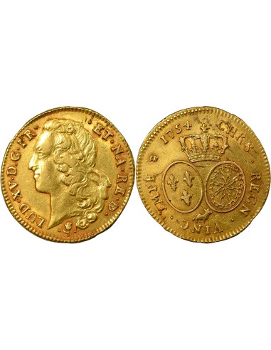 Louis XV au Bandeau 2 louis d'or Or 1754 Pau (Vache)
