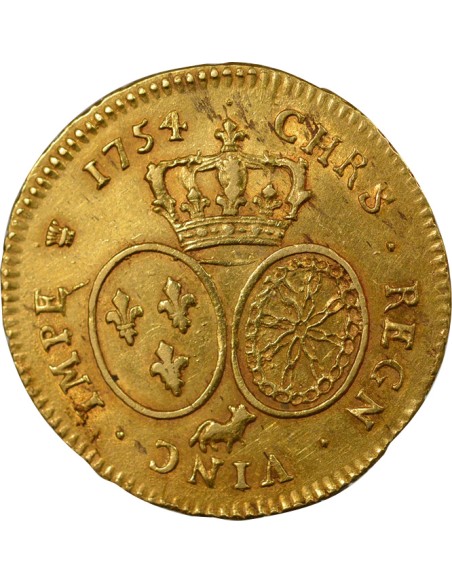 Louis XV au Bandeau 2 louis d'or Or 1754 Pau (Vache)