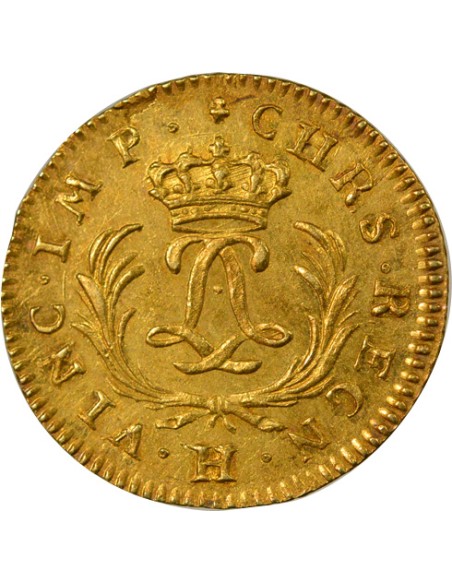 Louis XV Mirliton aux Palmes Longues 1 louis d'or Or 1725 H La Rochelle