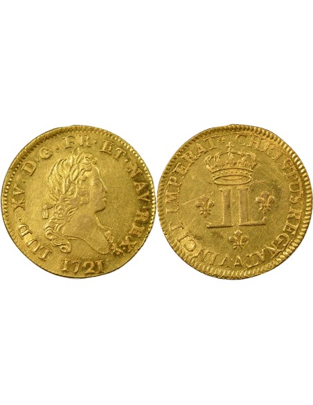 Louis XV Aux Deux L Couronnés 1 louis d'or Or 1721 A - Paris