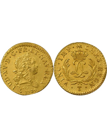 Louis XV Mirliton aux Longues Courtes 1 louis d'or Or 1724 T Nantes