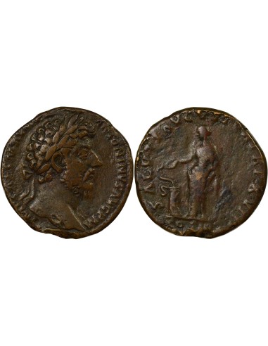 Rome Empire Marc Aurèle Salus debout 1 sesterce Laiton 163 R Rome