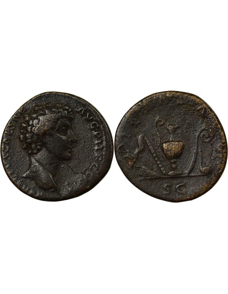 Rome Empire Marc Aurèle Instruments Pontificaux 1 sesterce Laiton 142 R Rome