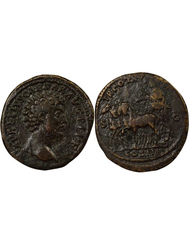 Rome Empire Marc Aurèle Empereur en Quadrige 1 sesterce Laiton 161 R Rome