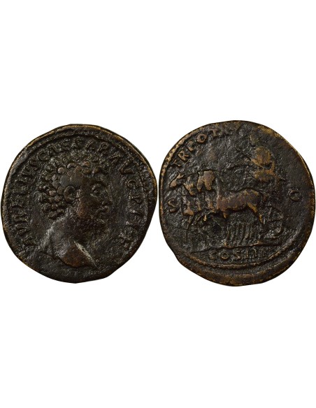 Rome Empire Marc Aurèle Empereur en Quadrige 1 sesterce Laiton 161 R Rome