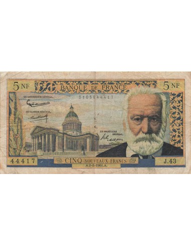 5 NF - Victor Hugo - 02-02-1961 - Série J.43 5 nf 1961