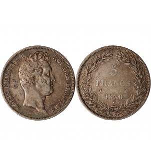 LOUIS PHILIPPE﻿ - 5 FRANCS ARGENT 1830 A PARIS  "Type Tiolier, Tr creux" 2