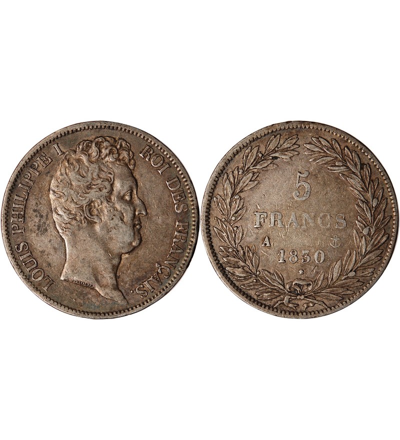 LOUIS PHILIPPE﻿ - 5 FRANCS ARGENT 1830 A PARIS  "Type Tiolier, Tr creux"