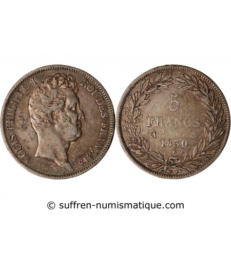 LOUIS PHILIPPE﻿ - 5 FRANCS ARGENT 1830 A PARIS  "Type Tiolier, Tr creux"