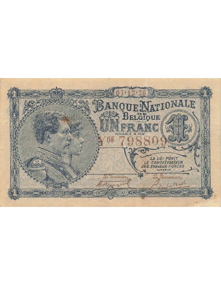 Belgique 1 Franc - 01-12-1920 - P.92 1 franc 1920
