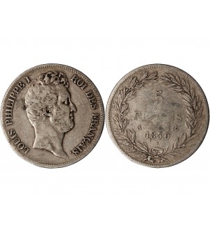 LOUIS PHILIPPE﻿ - 5 FRANCS ARGENT 1830 A PARIS "Type Tiolier, Tr creux" 2