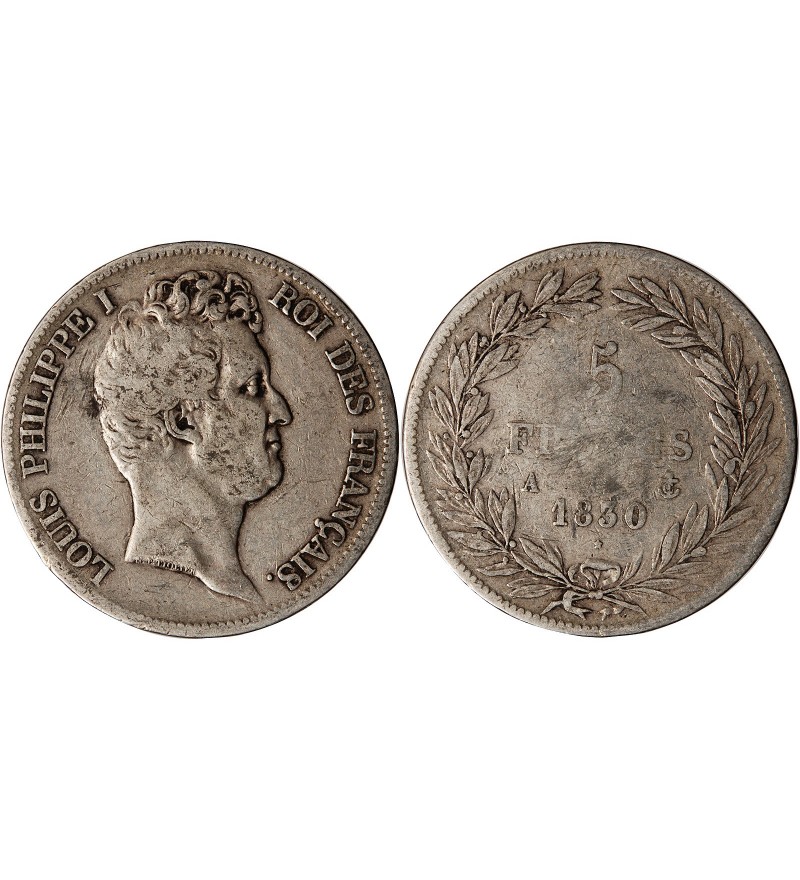 LOUIS PHILIPPE﻿ - 5 FRANCS ARGENT 1830 A PARIS "Type Tiolier, Tr creux"