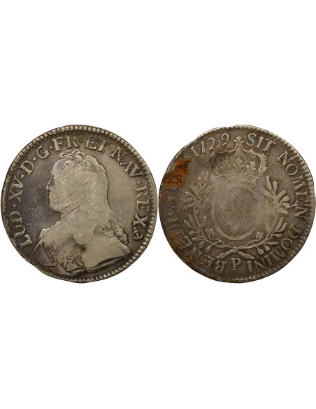 Louis XV au Buste Habillé 1 écu Argent 1729 P Dijon