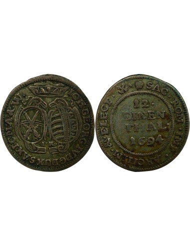 Etats Allemands (Saxe) Jean-Georges IV de Saxe Jean Georges IV - 1/12 Thaler - 1694 Lepizig 1/12 thaler Billon 1694 Leipzig