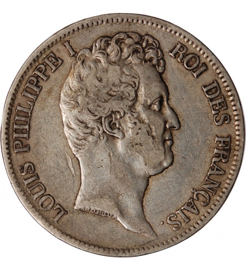LOUIS PHILIPPE﻿ - 5 FRANCS ARGENT 1830 B ROUEN "Type Tiolier, Tr creux"