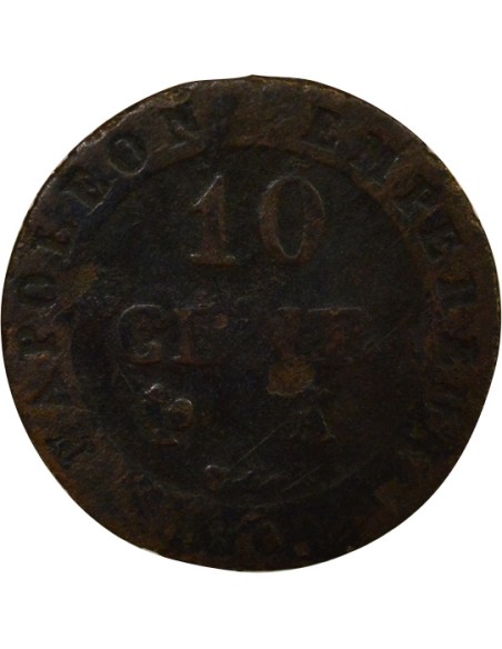 Roi d'Italie au N Couronné 10 centimes Billon 1809 A - Paris
