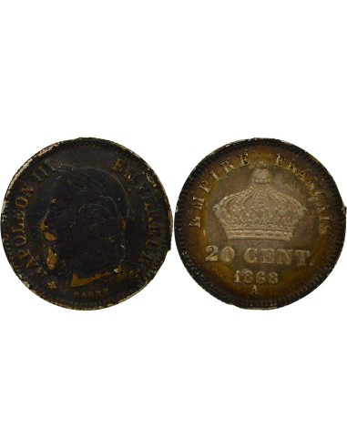 Napoléon III Tête Laurée 20 centimes Argent 1868 A - Paris