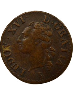 Louis XVI à l'Ecu 1 liard Cuivre 1790 T Nantes 2