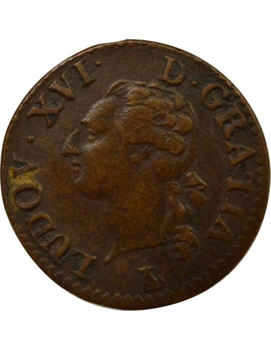 Louis XVI à l'Ecu 1 liard Cuivre 1790 T Nantes