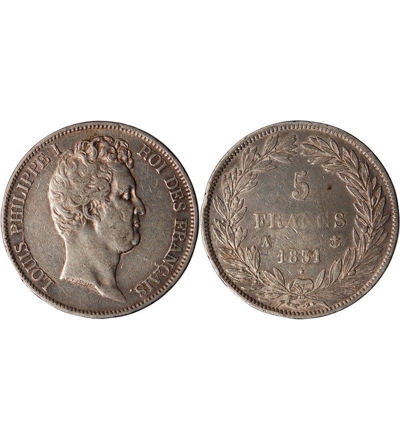 LOUIS PHILIPPE﻿ - 5 FRANCS ARGENT 1831 A PARIS "Type Tiolier, Tr creux"