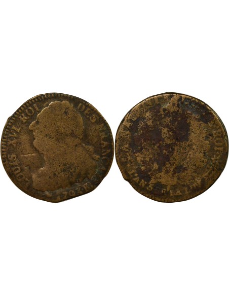 Louis XVI au Faisceau 2 sols Cuivre 1793 BB Strasbourg