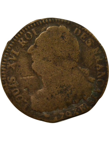 Louis XVI au Faisceau 2 sols Cuivre 1793 BB Strasbourg